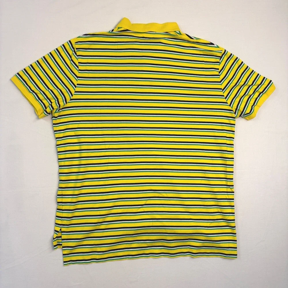 Polo Ralph Lauren Mens XL Pima Soft Touch Striped Polo Shirt‎ Yellow Green Navy